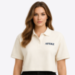 Beige Cropped Polo Shirt – Minimal Logo Design